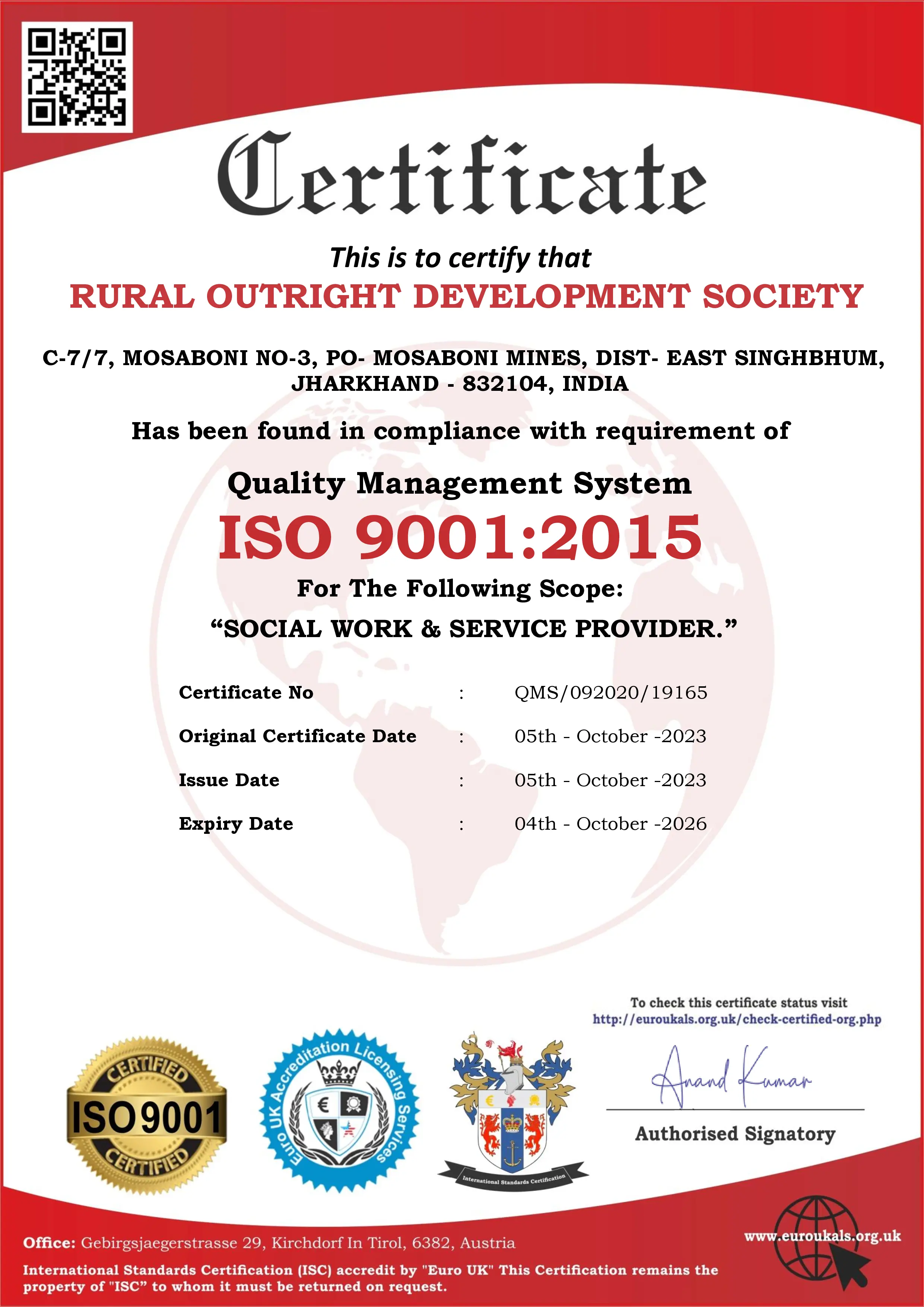 RODS ISO Certificate